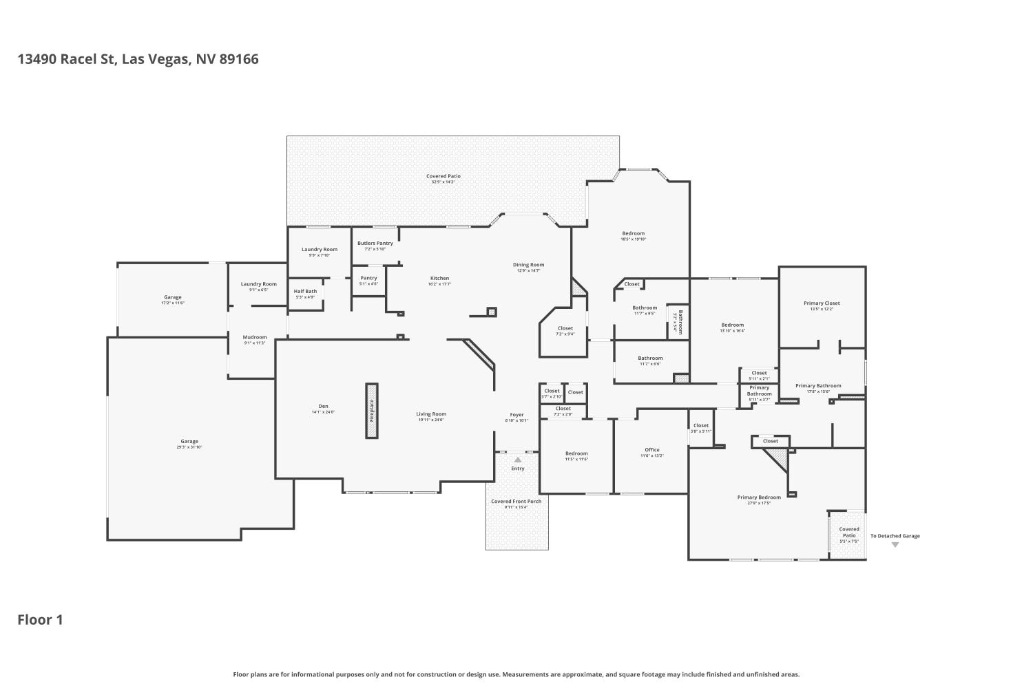 Floor 1 plan of main residence at 13490 Racel St, Las Vegas NV 89166