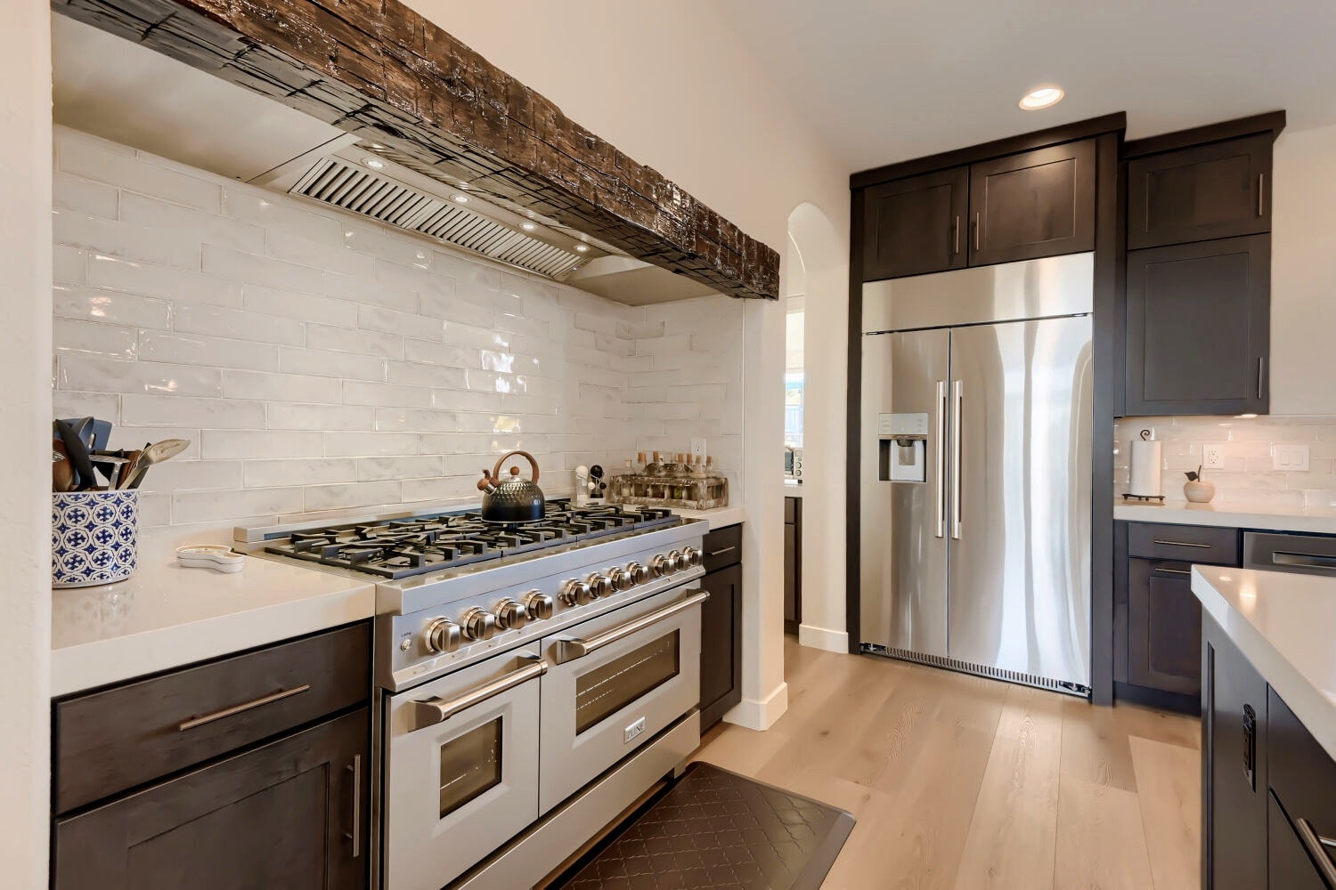 Modern kitchen with stainless steel range