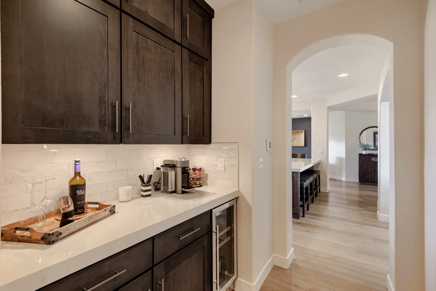 Dining room with pendant lights