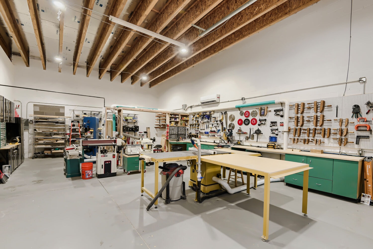 Purpose-built woodworking workshop with organized tools