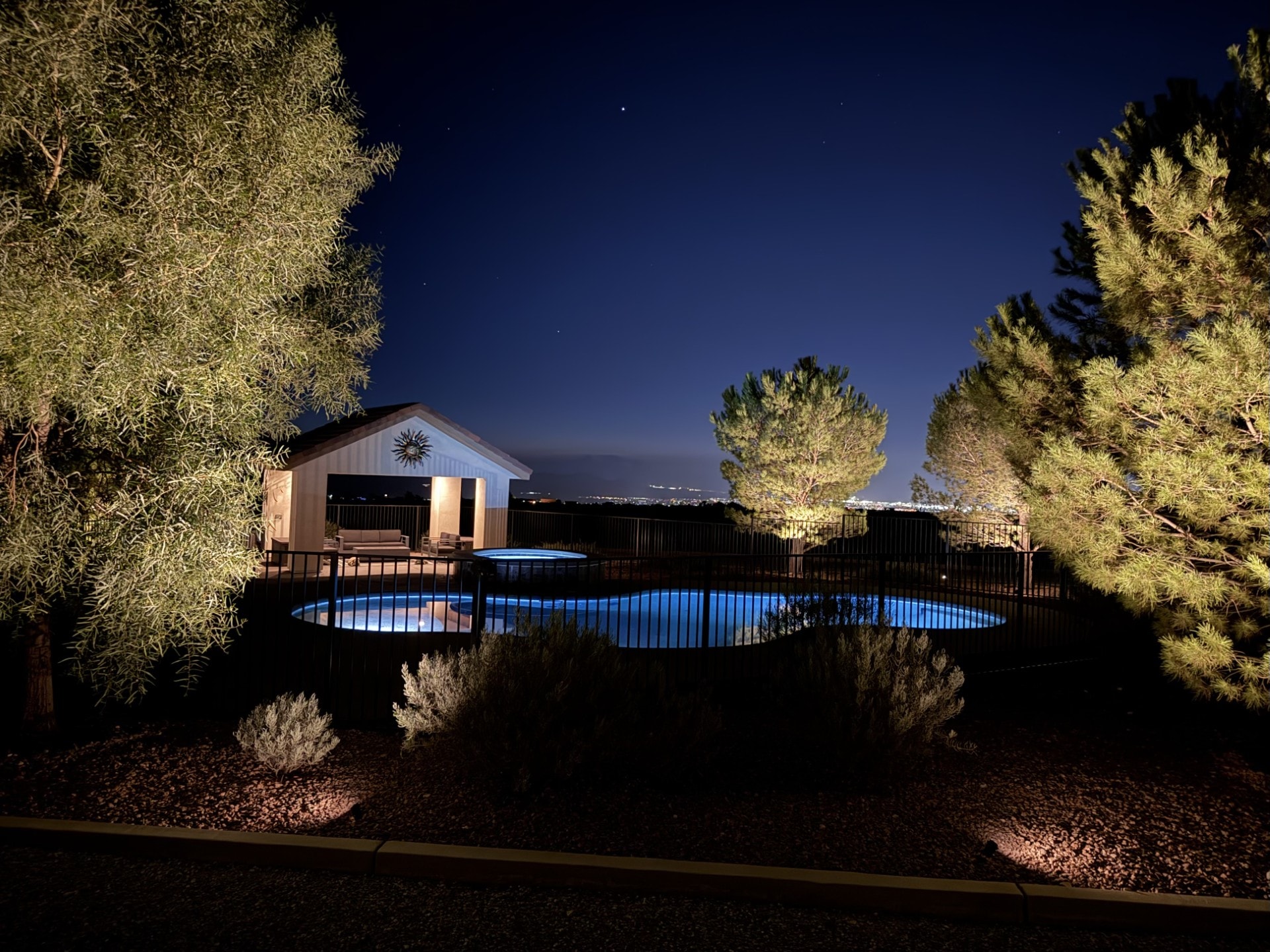 Open desert grounds with mountain valley views