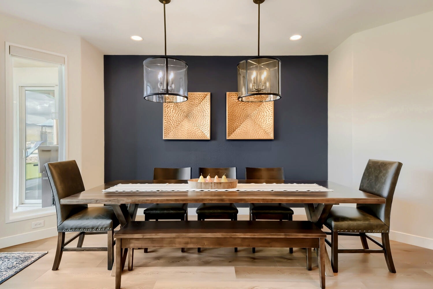 Modern dining room with pendant lights